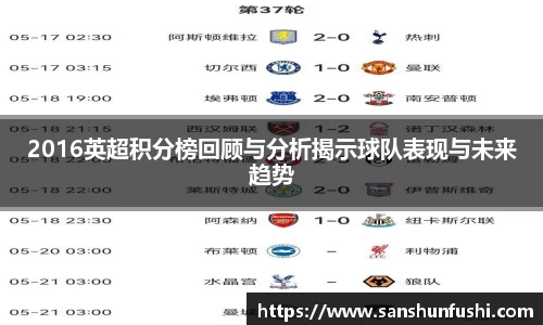 2016英超积分榜回顾与分析揭示球队表现与未来趋势
